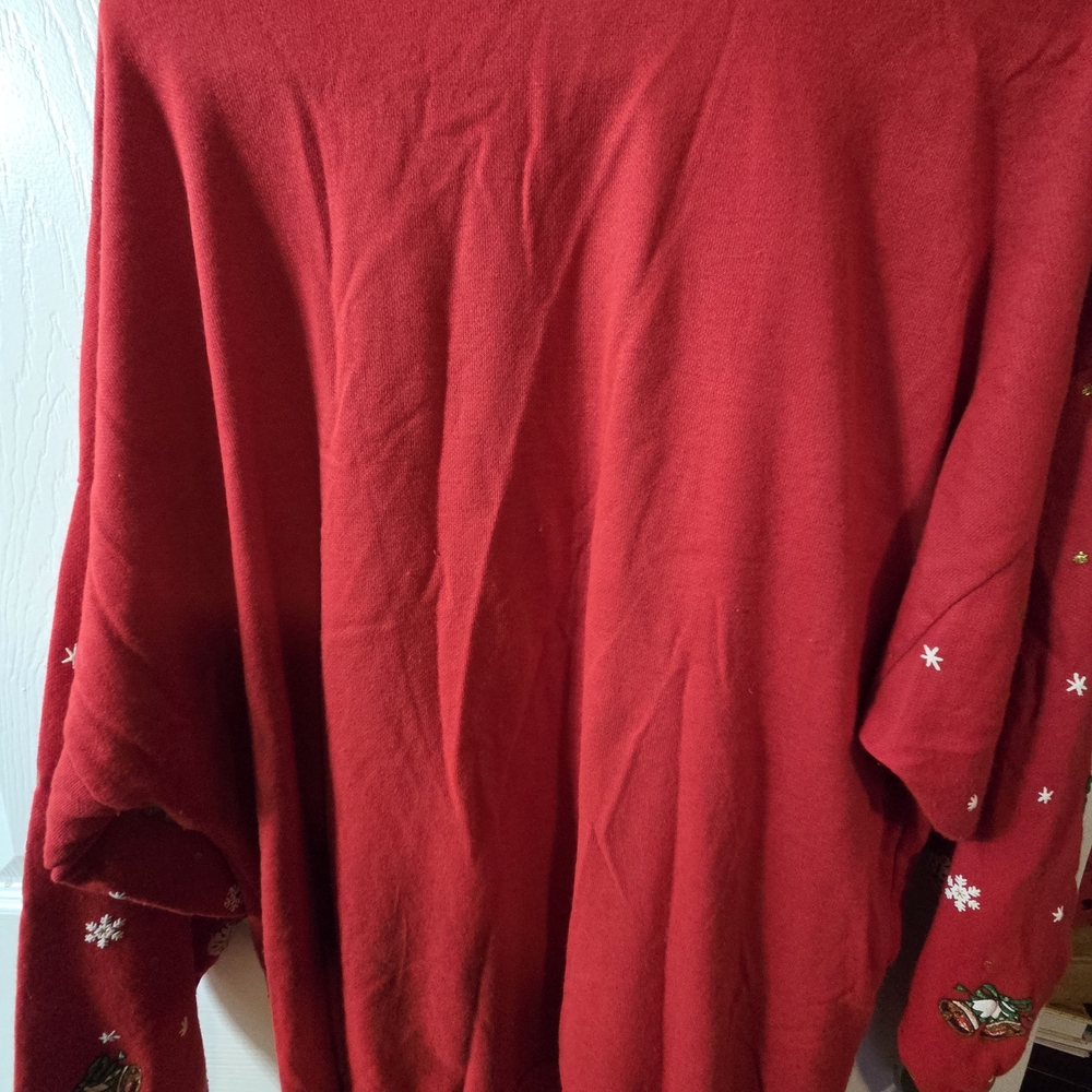Vintage Holiday Time Christmas Sweatshirt Teddy Bear Gifts Snowflakes Red - Picture 5 of 5